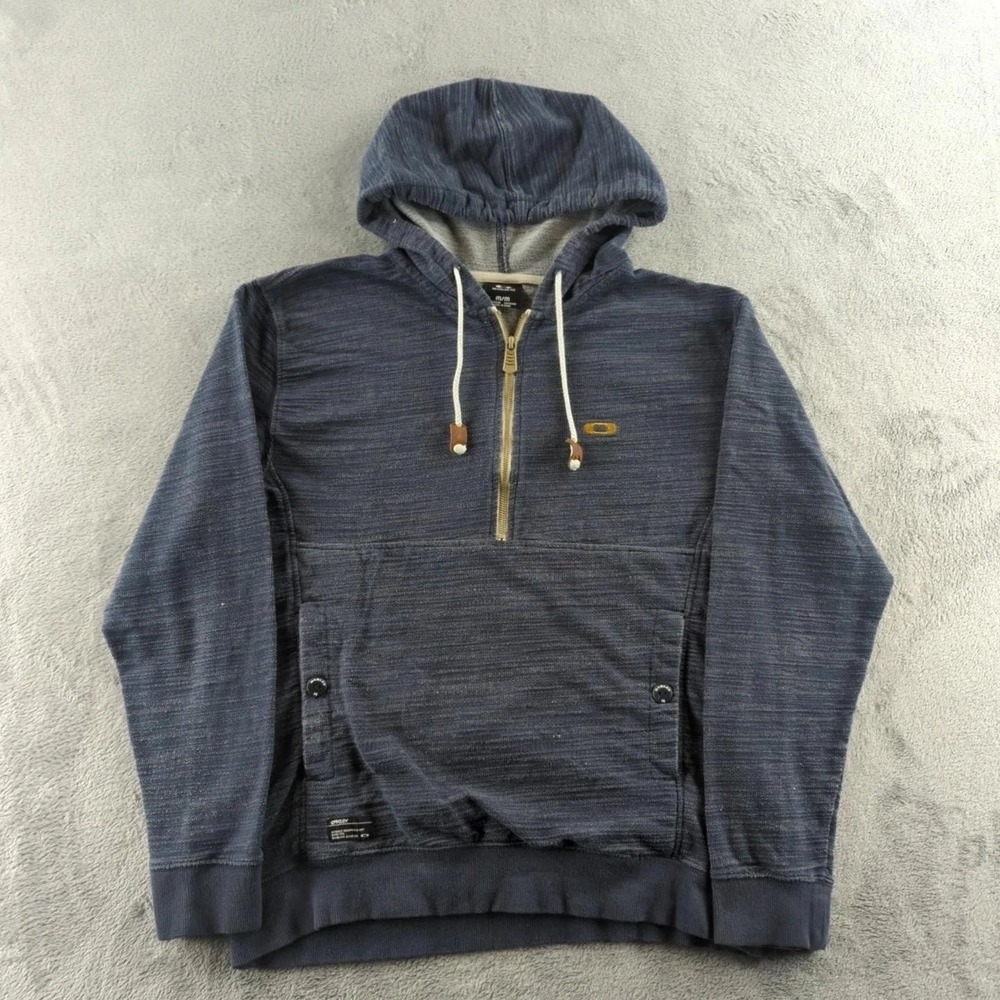 Oakley Hoodie Mens M Blue Heathered Sweatshirt Quarter Zip Pullover Logo Cotton